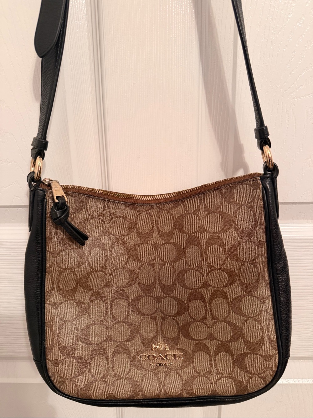 Coach Brown Signature Shoulder Bag with Black Trim